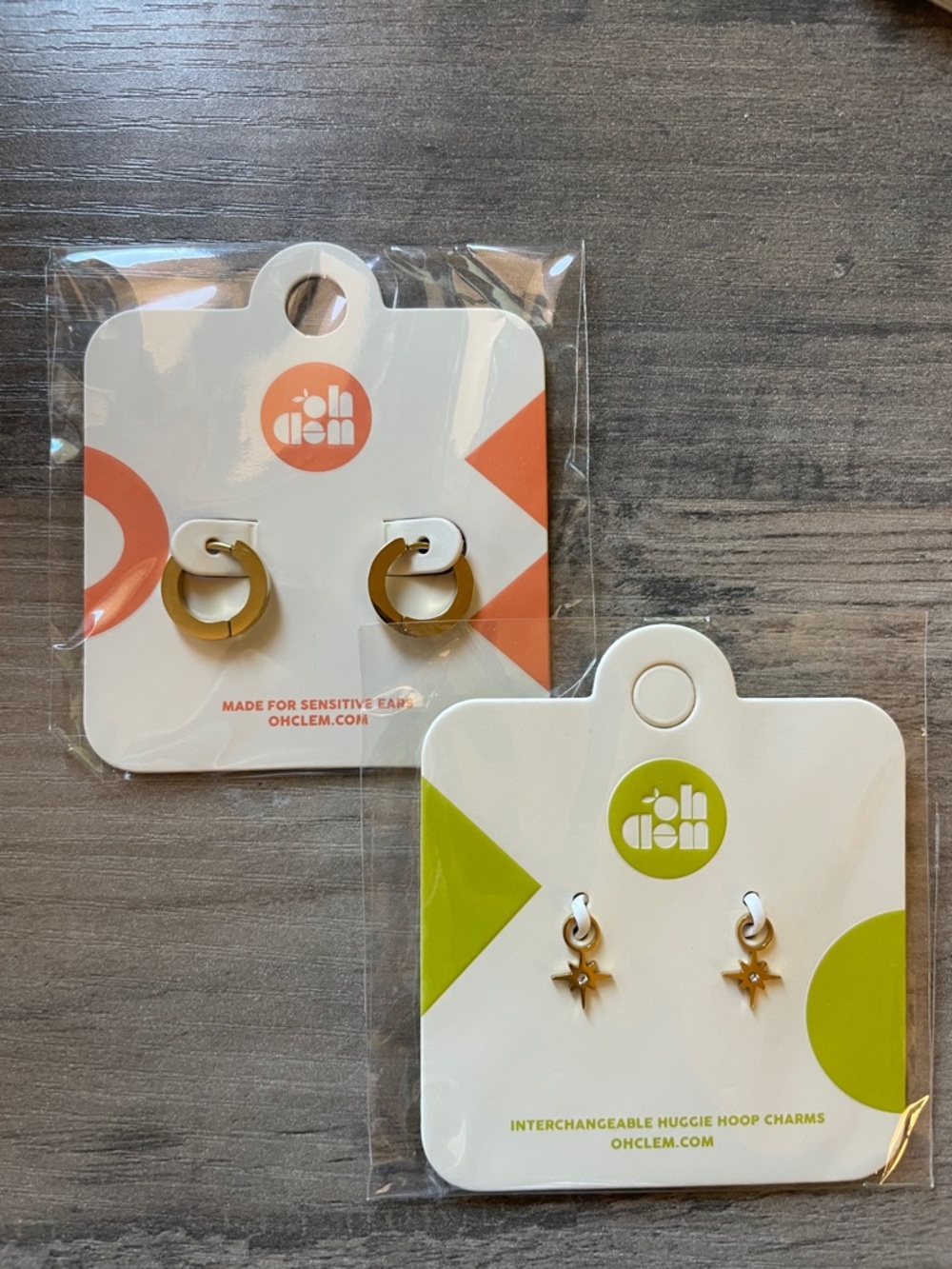 Oh Clem Gold Hoop & Star Charm Earrings - Set of 2